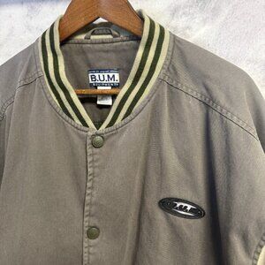 Vintage BUM Equipment Bomber Jacket Mens XL Snap Gray Canvas 28x27